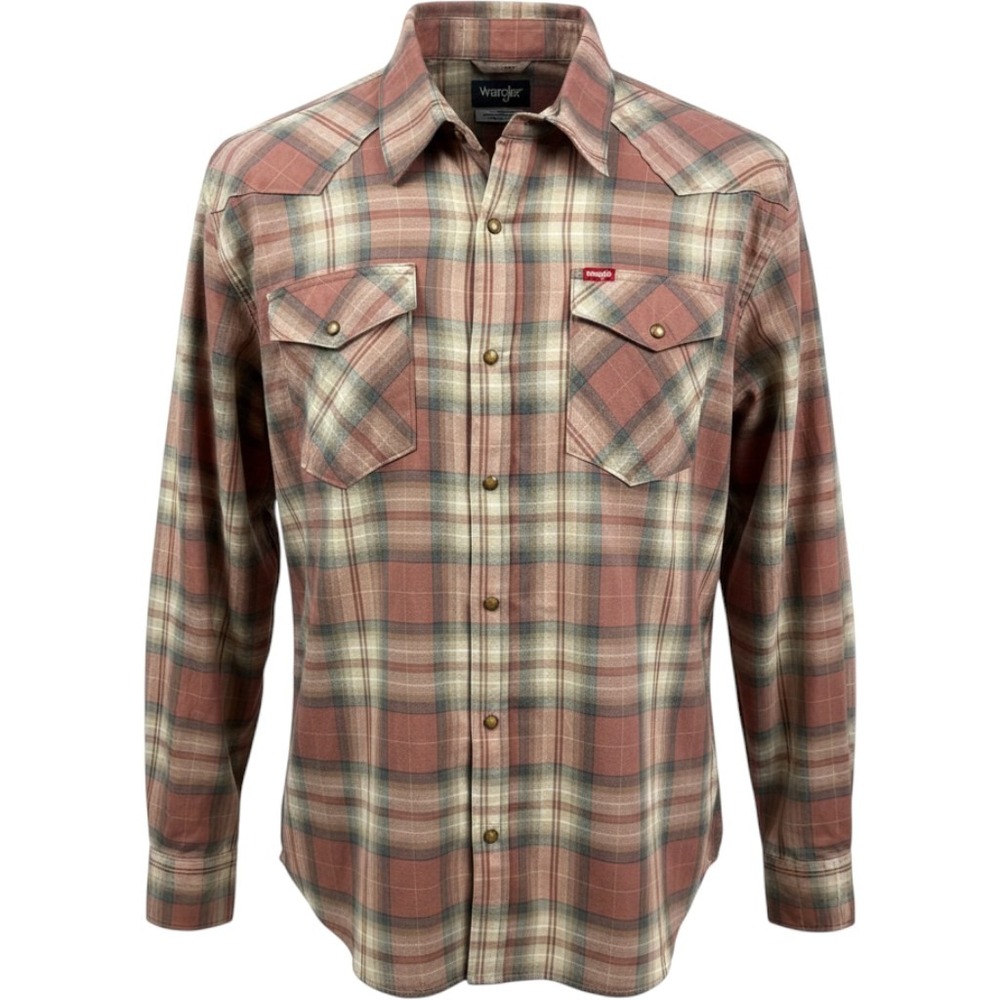 Wrangler Mens 2XL Western Snap Plaid Shirt Flannel Long Sleeve Rose Vintage